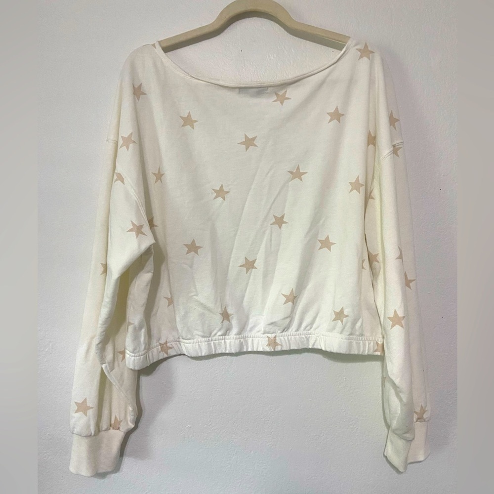 Z Supply women's large crop long sleeve raw neck star print sweatshirt EUC